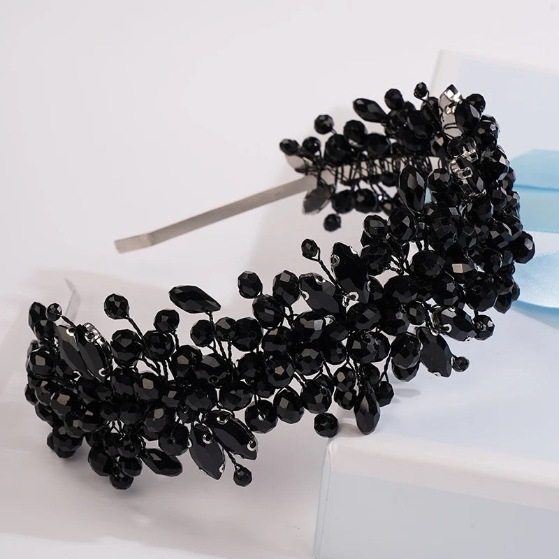 Anastasia Handmade Rhinestone Crown Headband in Black