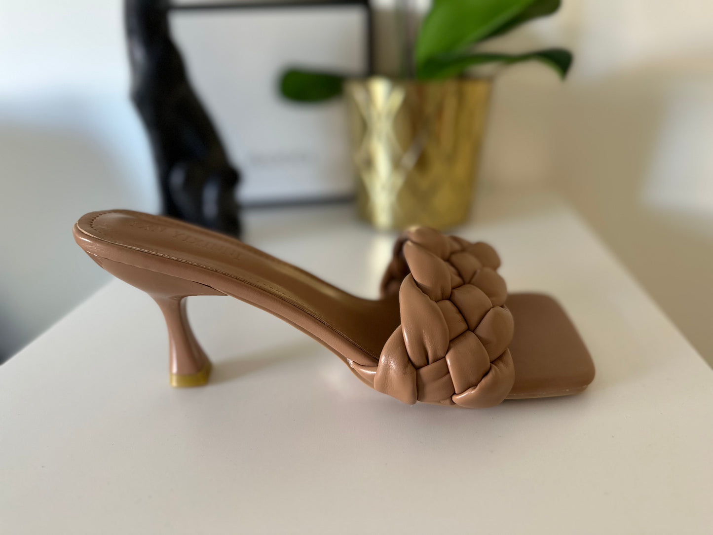 Tan/Brown Weave Slip on High Heel
