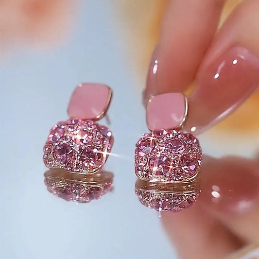 Pink Diamante Drop Earrings