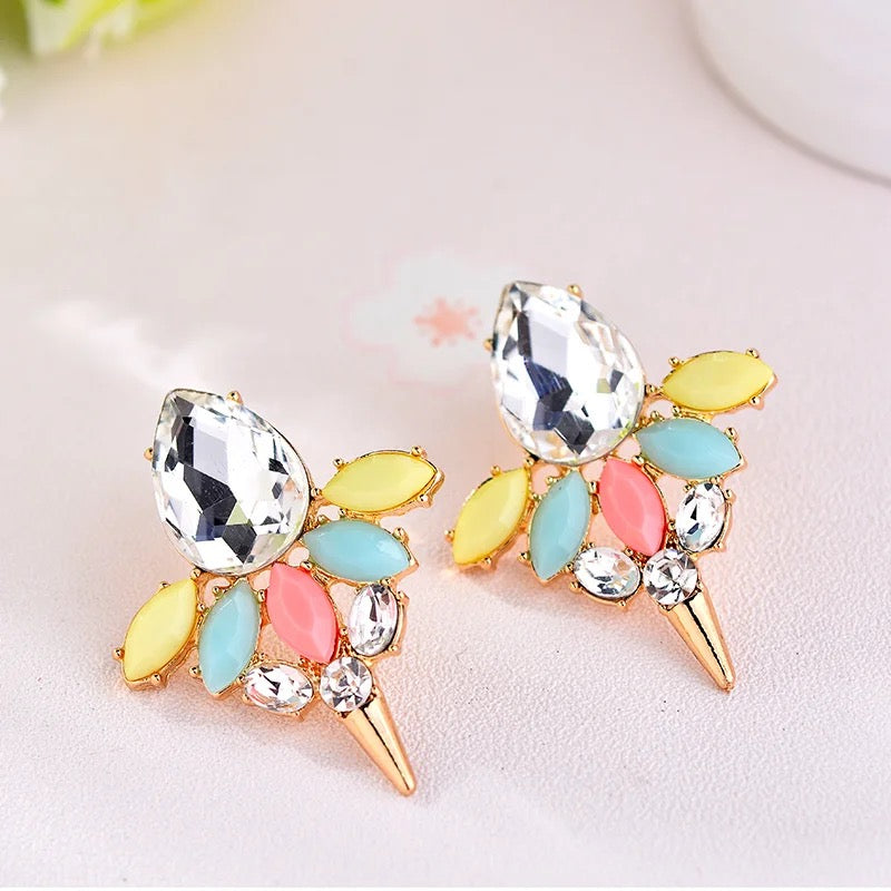 Crystal and Coloured Stone Stud Earrings