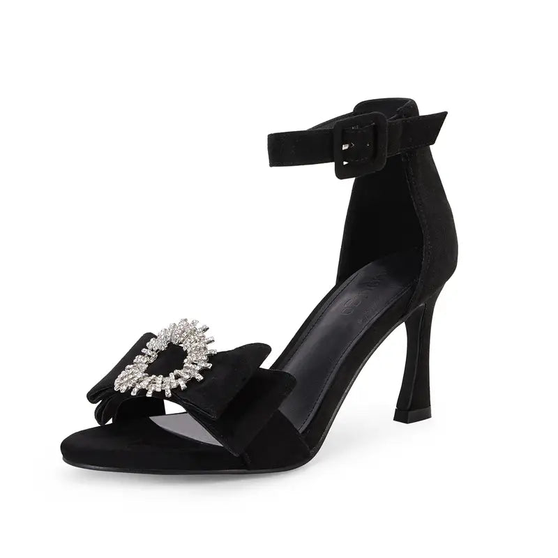 Black Sandal with Bow and Crystal Rhinestone detail