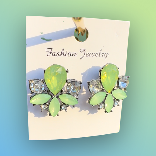 Crystal and light Green Rhinestone Stud Earrings