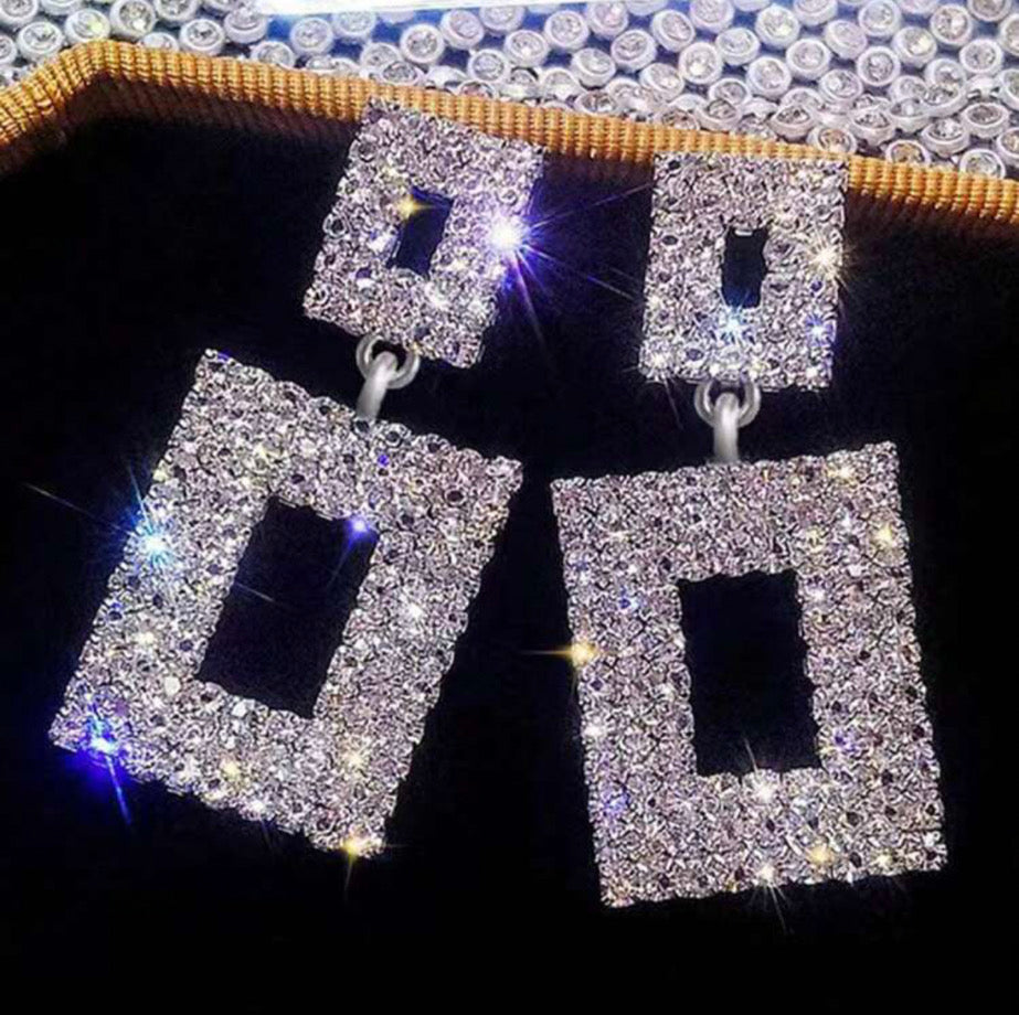 Square Rhinestone Drop Earrings