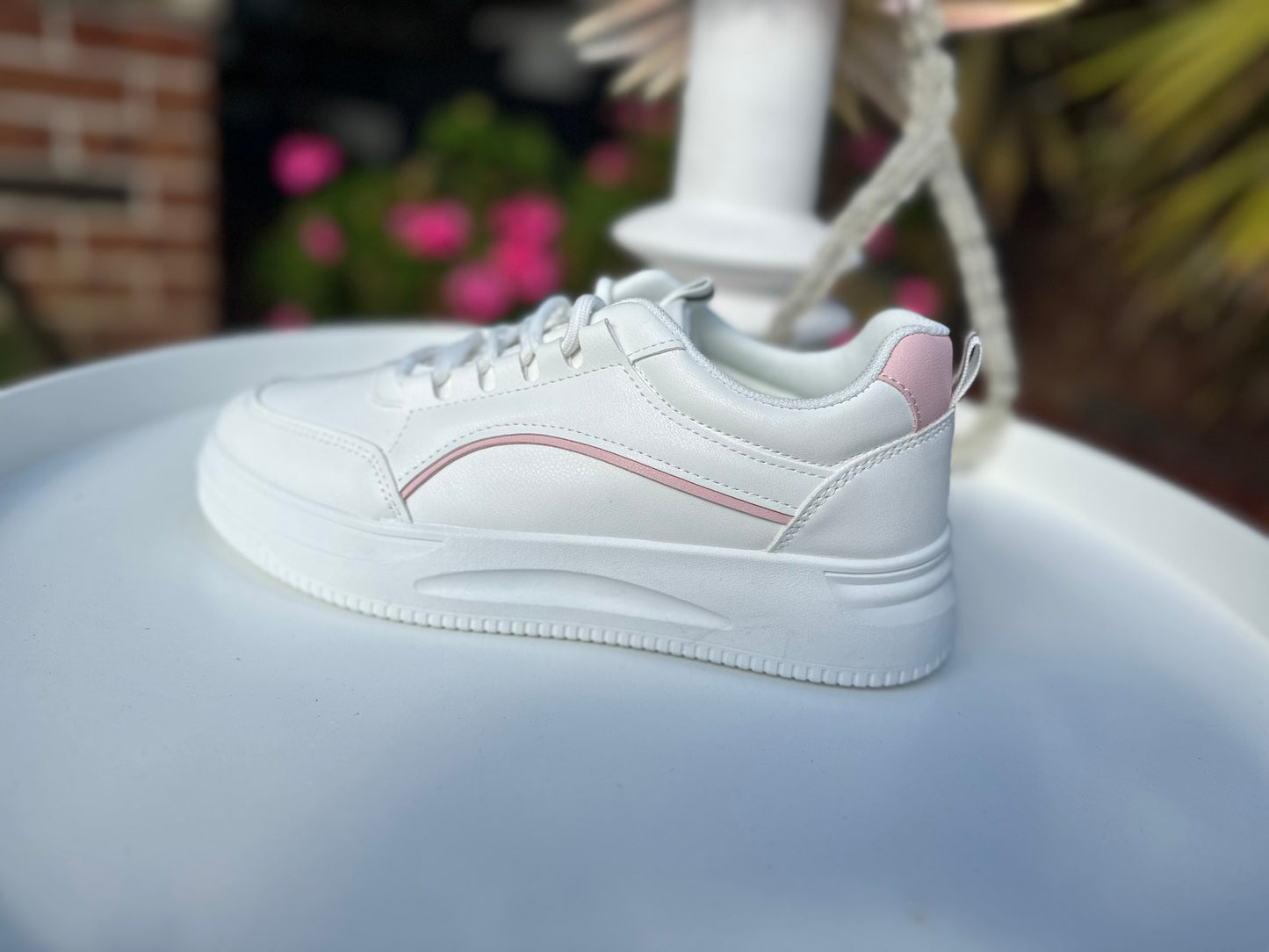 White Sneaker with Soft Pink Detail