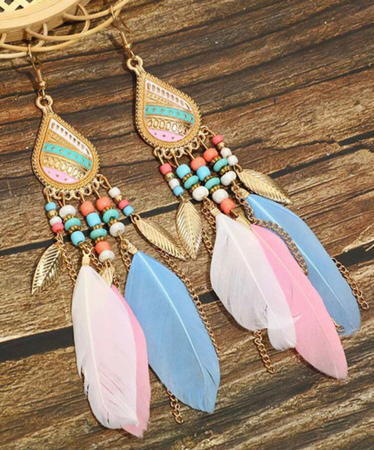 Bohemian Feather Drop Earrings